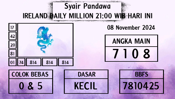 Prediksi Ireland Daily Million 21:00 WIB